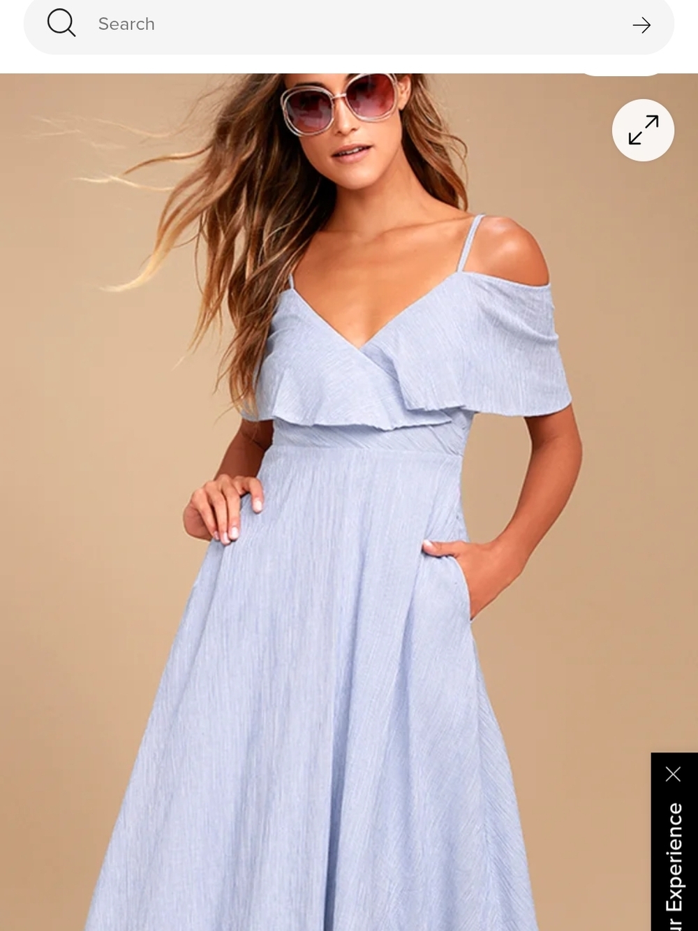 Lulu's Light Blue Off-Shoulder Ruffle Midi Dress with Pockets